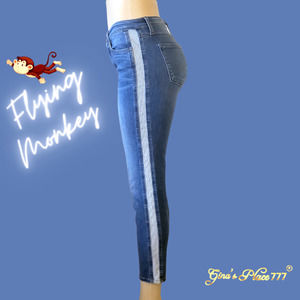 Flying Monkey Mid Rise Blue Medium Wash Ankle Skinny Jeans Side Stripe Size 28